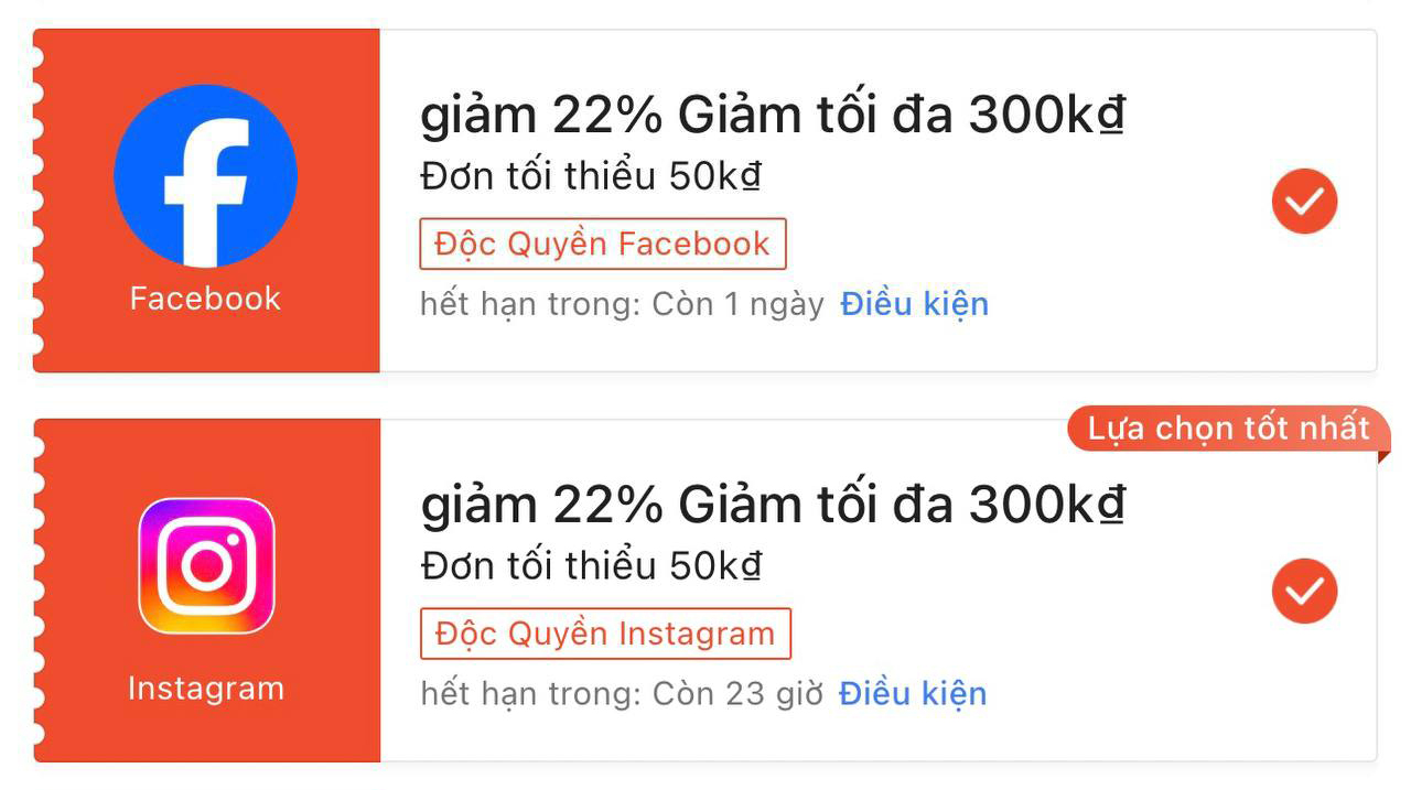 Voucher Facebook và Instagram Shopee